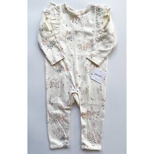 NWT Baby Girl's Pehr Organic Cotton One Piece Ruffle Romper Neutral 6-12 Months
